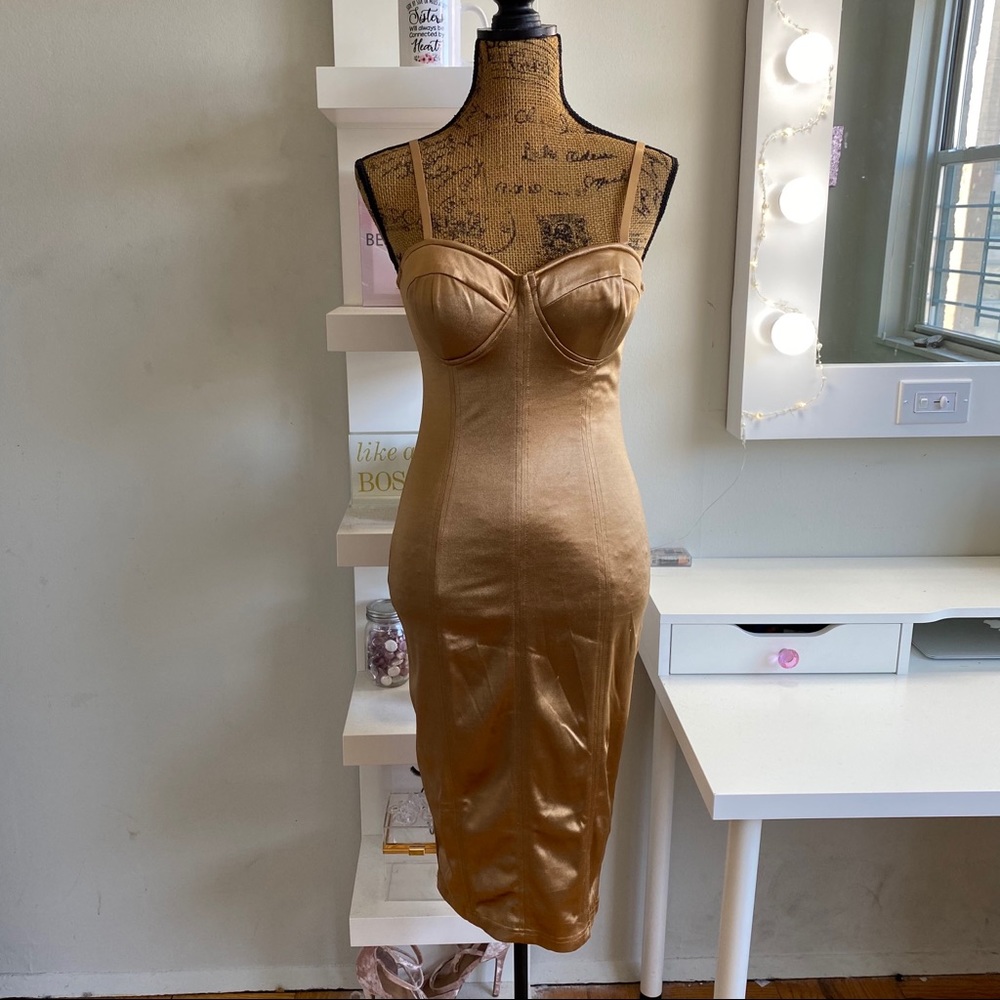 💖Forever 21 Gold Satin Midi Dress Size Large NWT